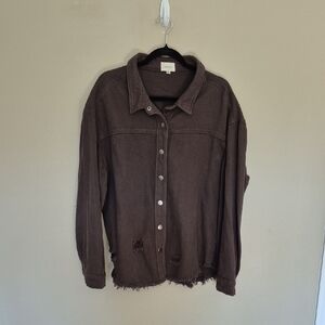 Dark Grey Distressed Shacket